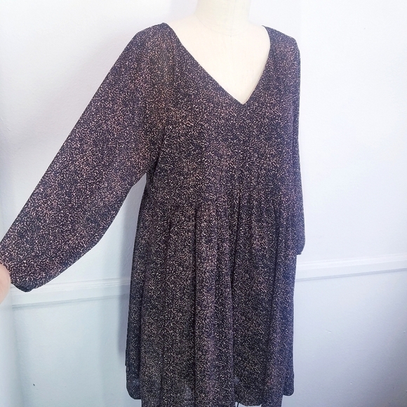 Madewell |‎ Vneck print Long Sleeve mini Flare Dress L - Picture 5 of 16